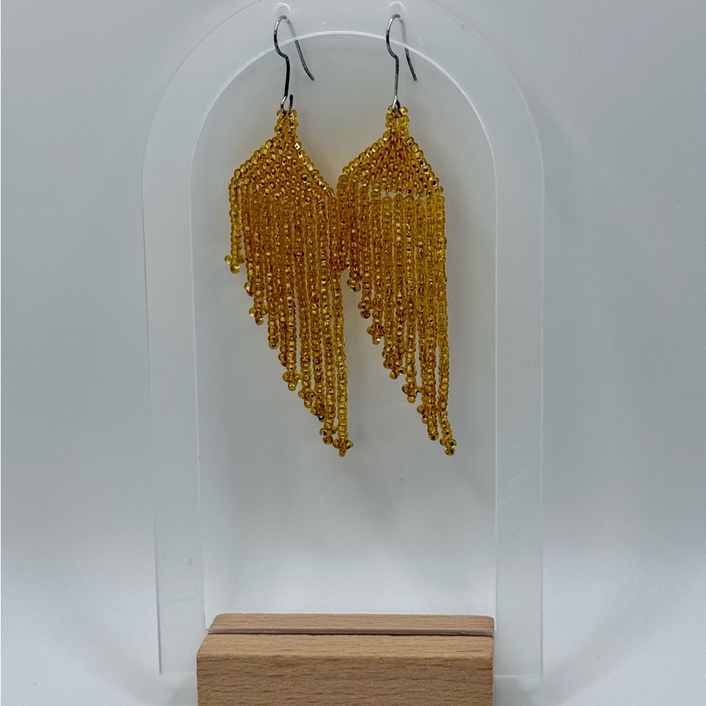 Gold Beaded Fringe Earrings